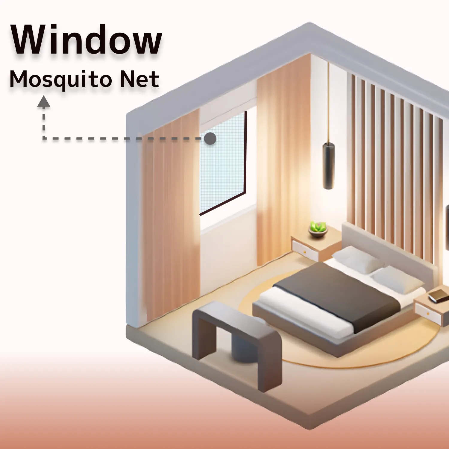 Polyester Pre-Stitched Window Mosquito Net-Brown