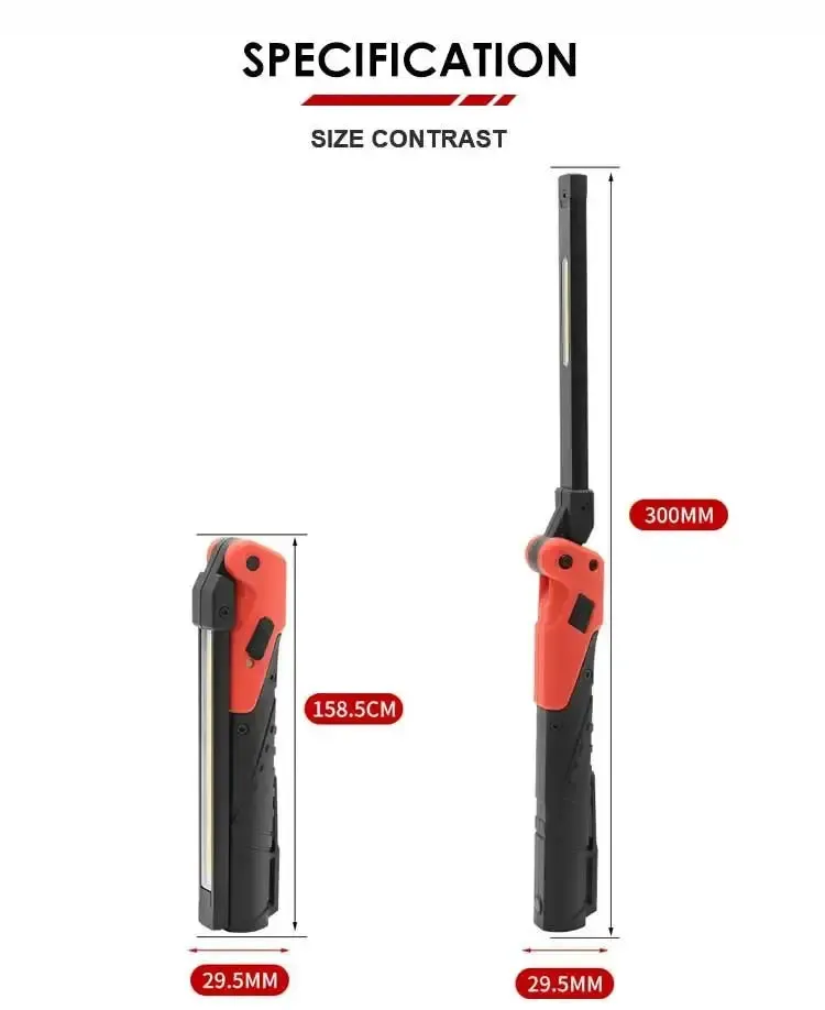 Portable Foldable Pocket Type-C Rechargeable Magnetic Flashlight With Dual COB LED