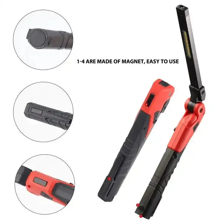 Portable Foldable Pocket Type-C Rechargeable Magnetic Flashlight With Dual COB LED