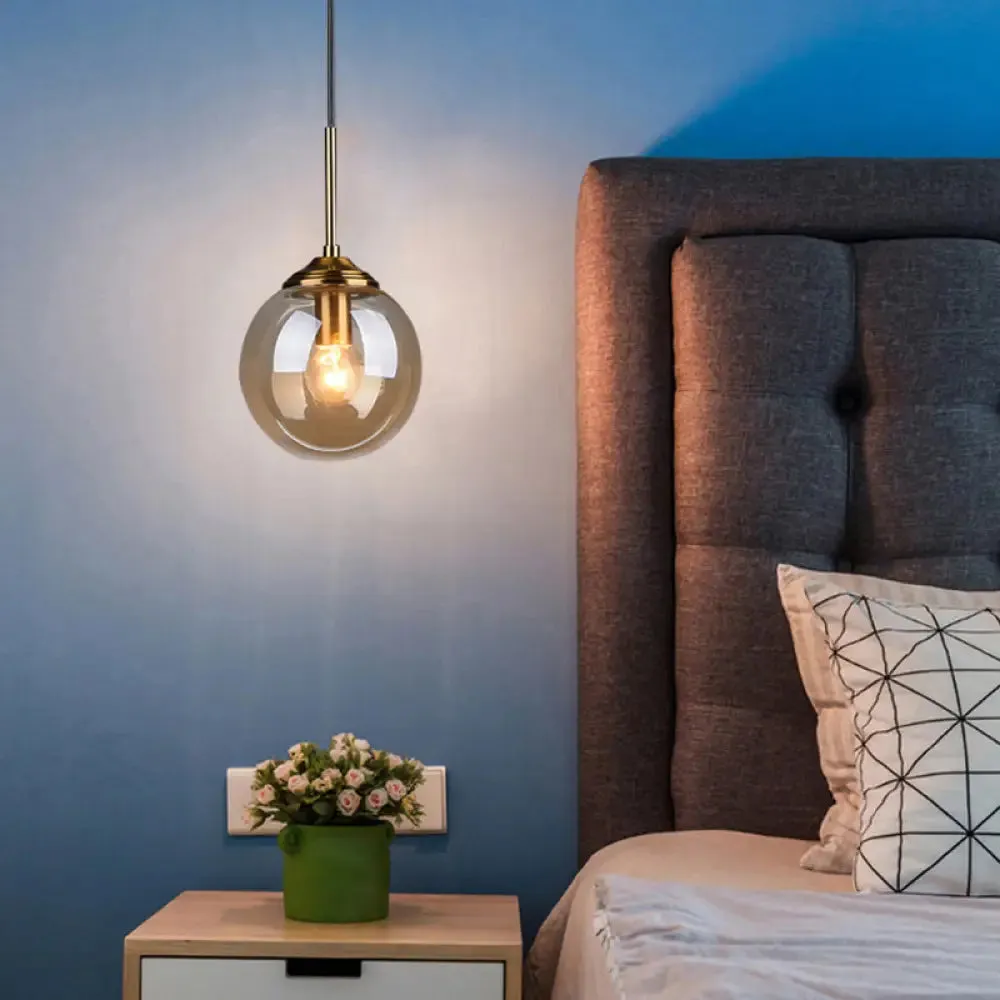 Postmodern Glass Pendant Light: Sphere Drop Design with Bedside & Ceiling Mounts - Brass Finish