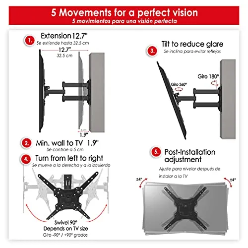 Power & Co. Adjustable TV Stand Full Motion 3 Arm Design 4K TVs