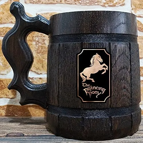 Prancing Pony Beer Mug, 22 oz, Wooden Beer Stein, Fantasy Decorations, Groomsman Gift Tankard, Christmas Gift