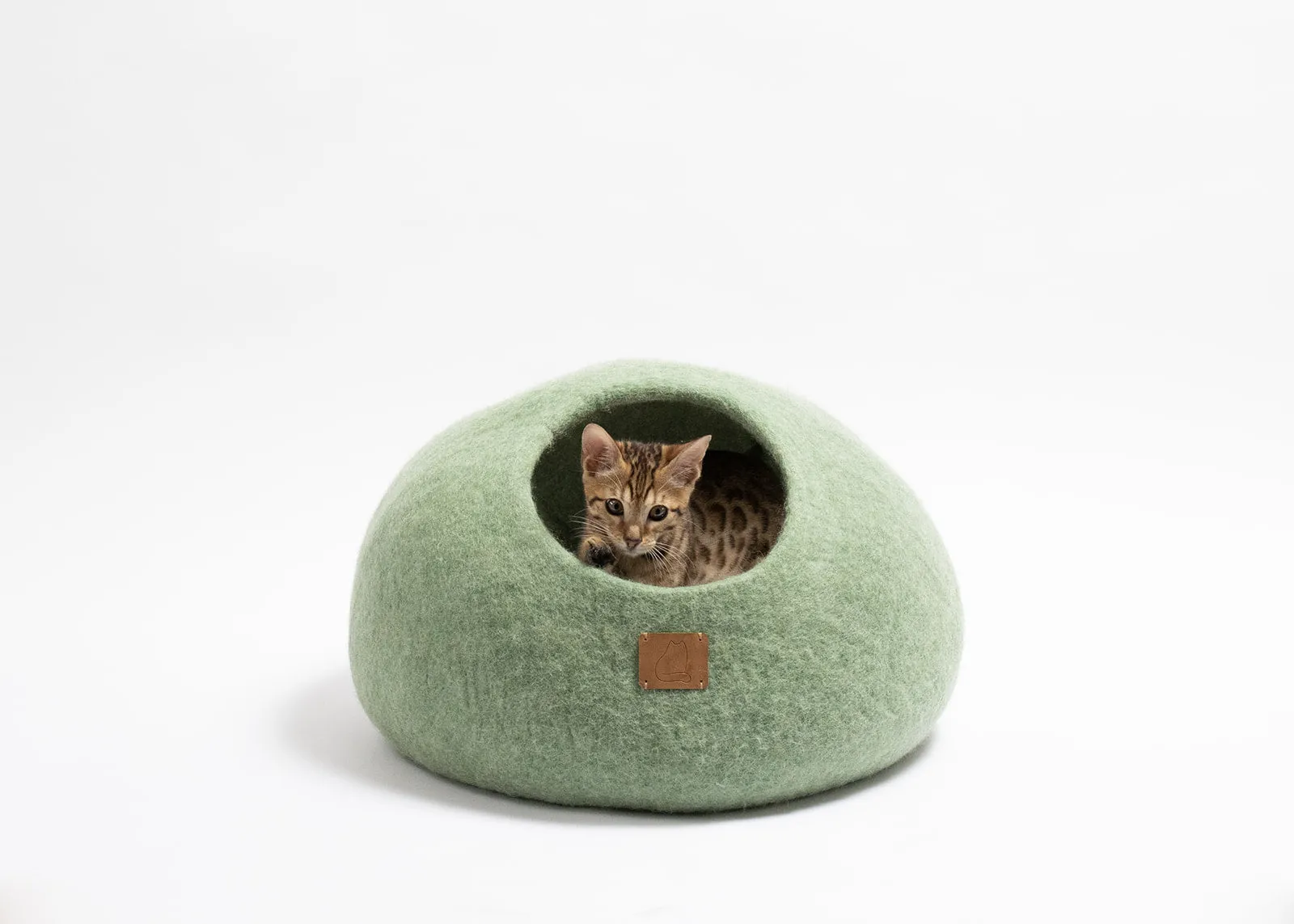 Premium Felted Wool Cat Cave Bed - Eucalyptus Green