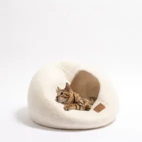 Premium Felted Wool Cat Cave Bed - Snow White