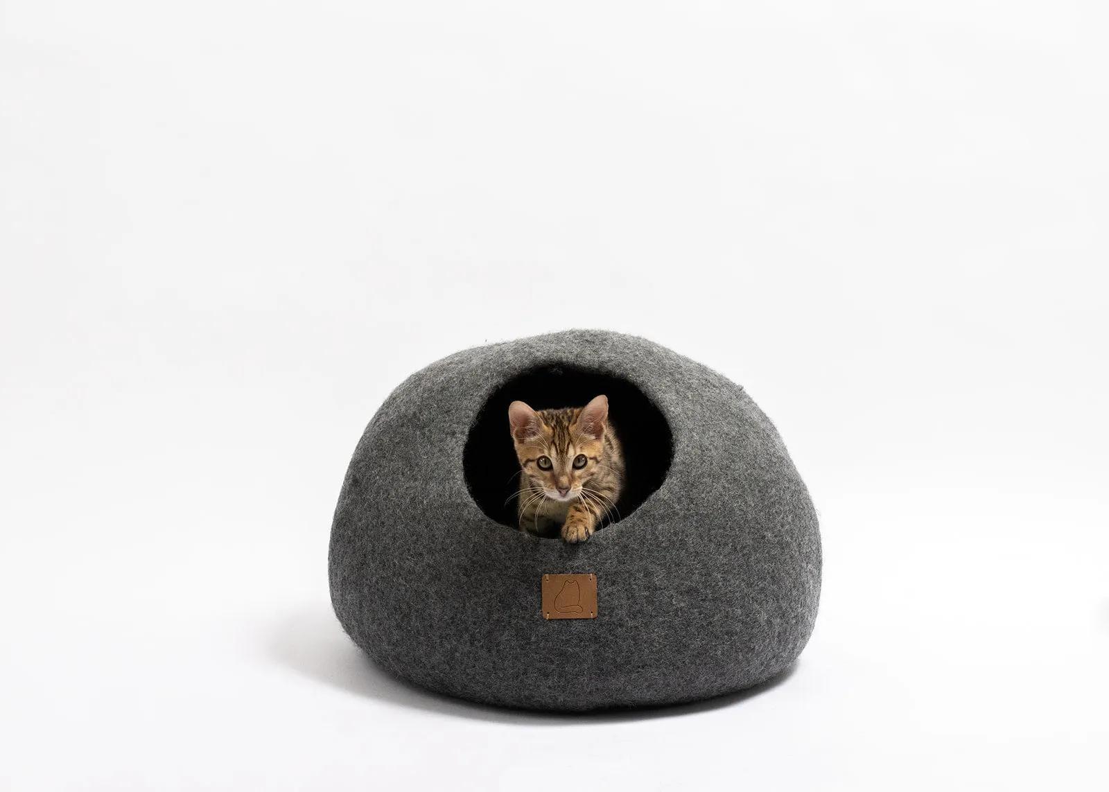 Premium Felted Wool Cat Cave Bed - Stone Gray