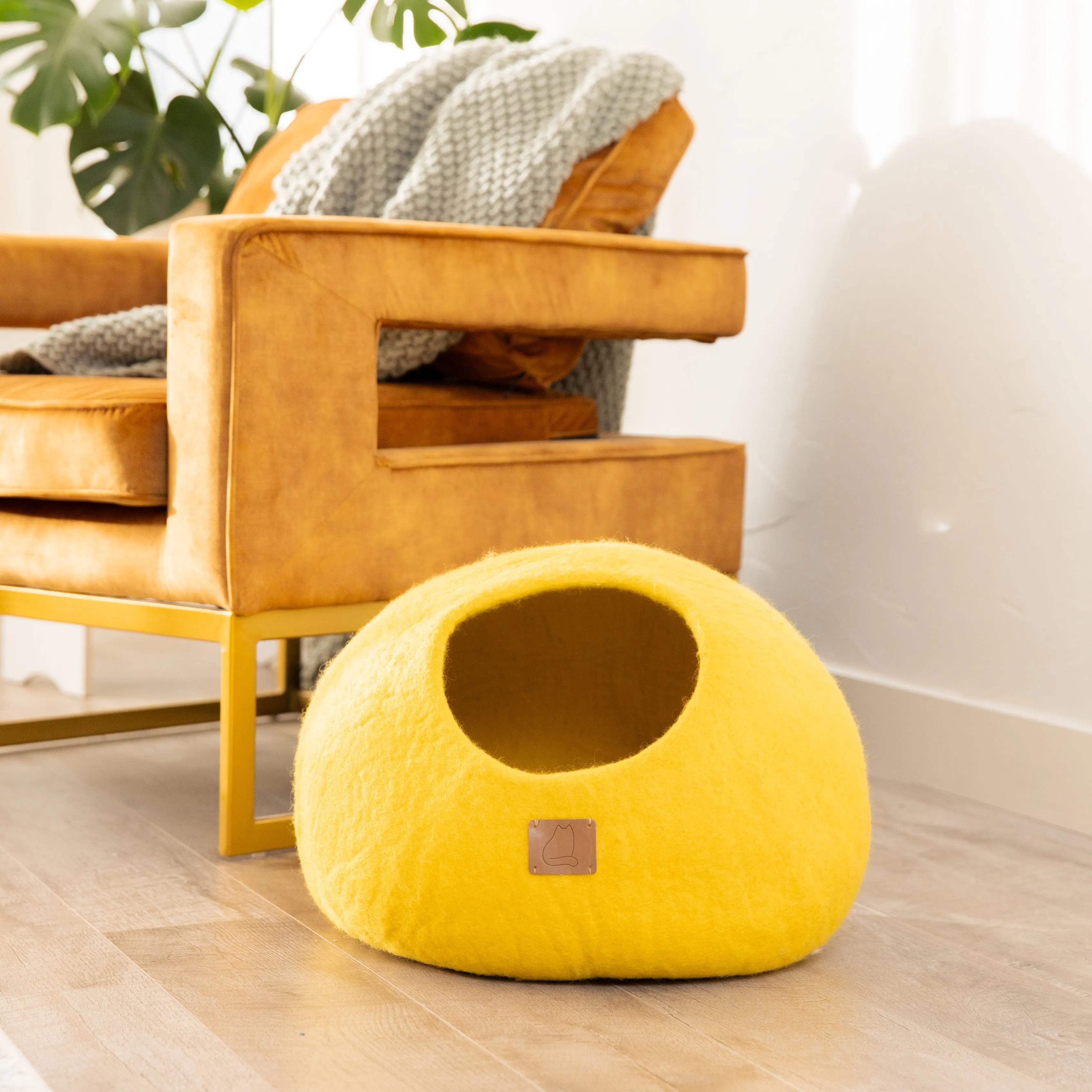 Premium Felted Wool Cat Cave Bed - Sunny Yellow