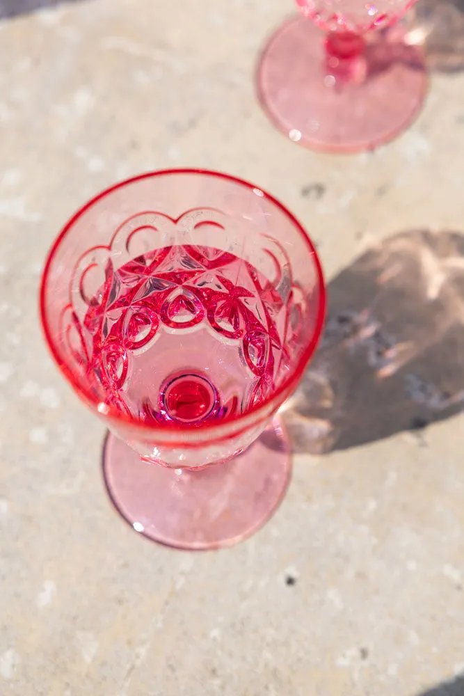 Pretty Embossed Pink Picnic Wine Glass