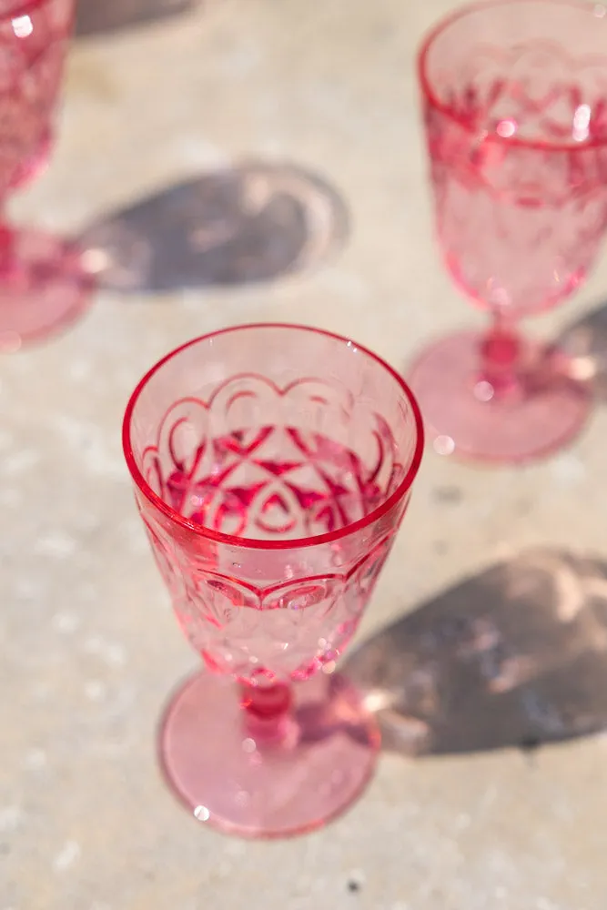 Pretty Embossed Pink Picnic Wine Glass