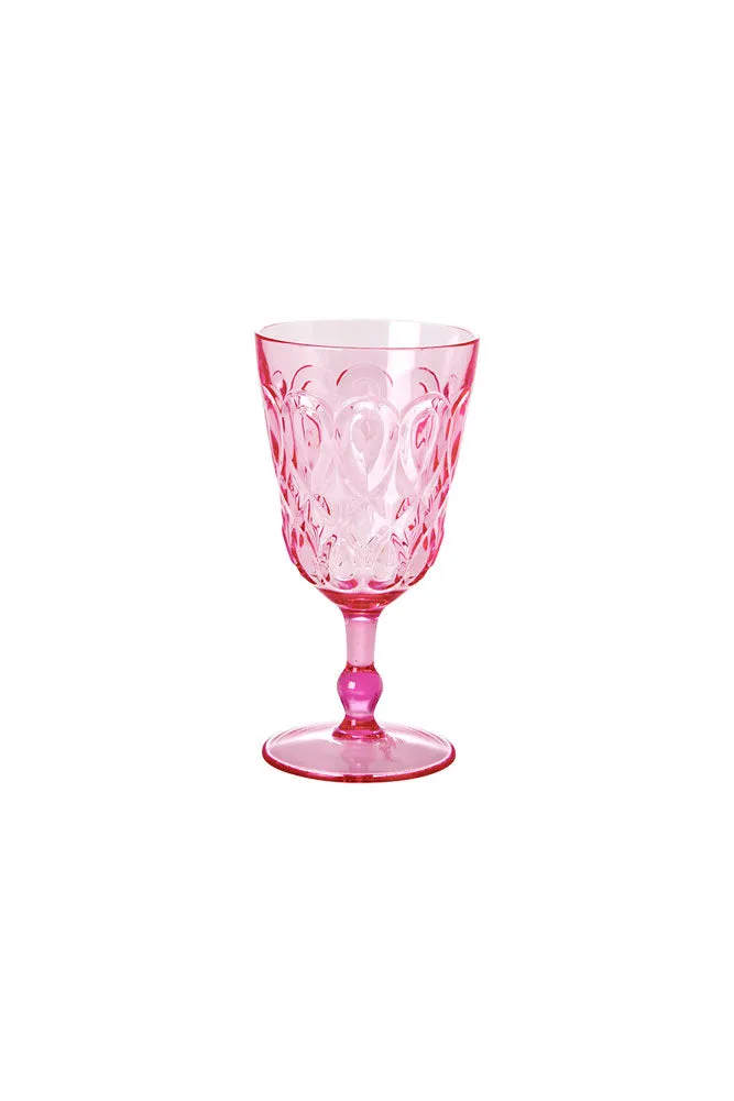 Pretty Embossed Pink Picnic Wine Glass