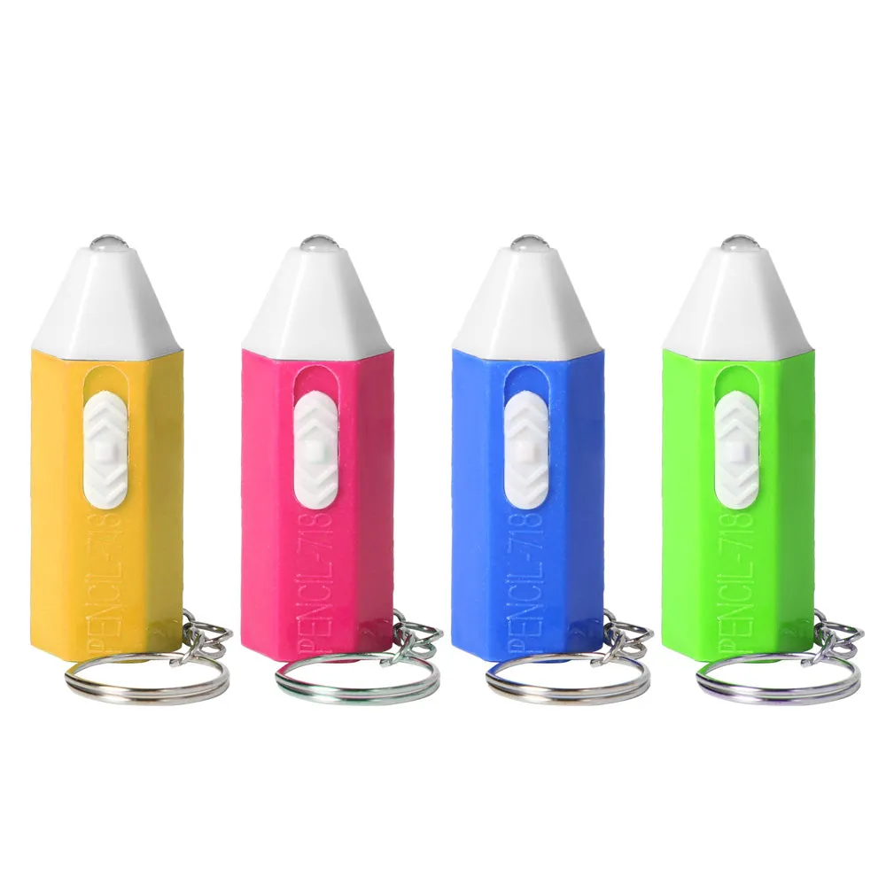 PROLOSO Mini Flashlights Key Chain Ring Light Up Toy Crayon Pencil Shaped Electric Torch Kids Party Favors Bulk Pack of 30