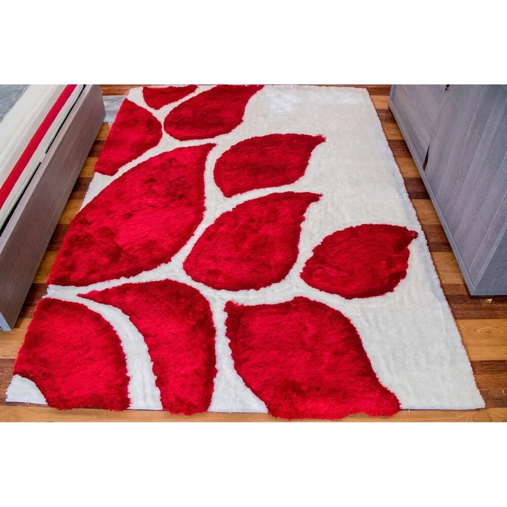 "3D Shaggy" Hand Tufted Red Flaming Shag Area Rug (5-ft x 7-ft) - 5' x 7'