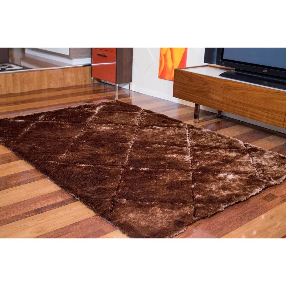 "3D Shaggy" Hand Tufted Shag Area Rug in Brown Tiles (8-ft x 11-ft) - 8' X 11'