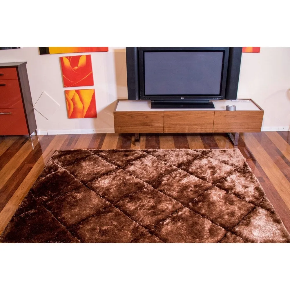 "3D Shaggy" Hand Tufted Shag Area Rug in Brown Tiles (8-ft x 11-ft) - 8' X 11'