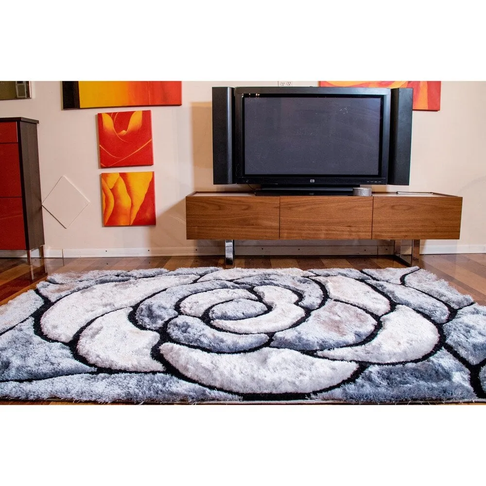 "3D Shaggy" Hand Tufted Shag Area Rug in Silver Blossom (5-ft x 7-ft) - 5' x 7'