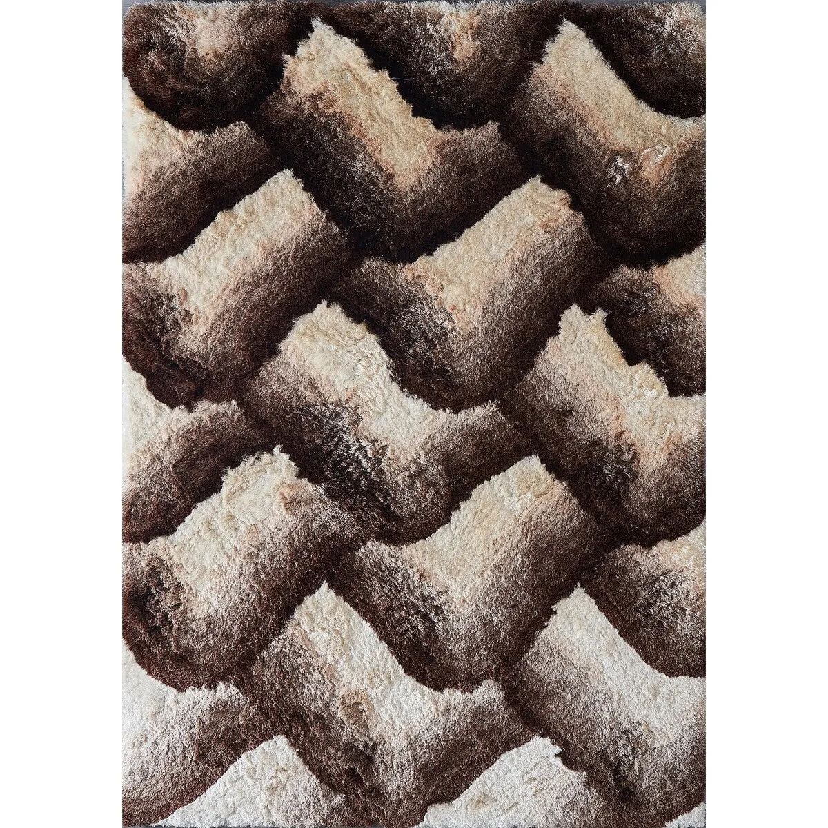 "3D Shaggy" Hand Tufted Shag Area Rug in Waves of Mocha (5-ft x 7-ft)