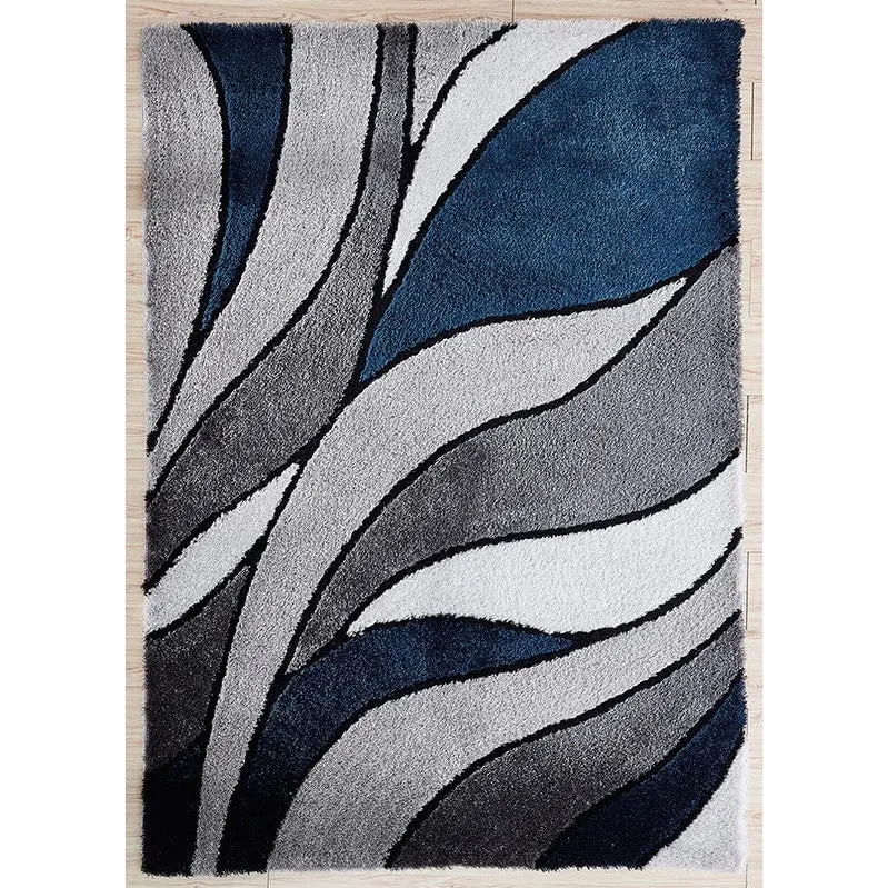 "Aria Collection" Soft Pile Hand Tufted Shag Area Rug - Blue - 4' X 6'