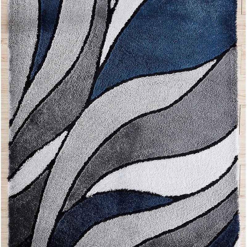 "Aria Collection" Soft Pile Hand Tufted Shag Area Rug - Blue - 4' X 6'