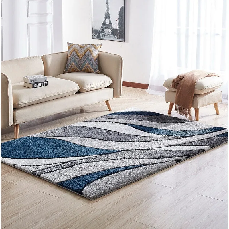 "Aria Collection" Soft Pile Hand Tufted Shag Area Rug - Blue - 4' X 6'