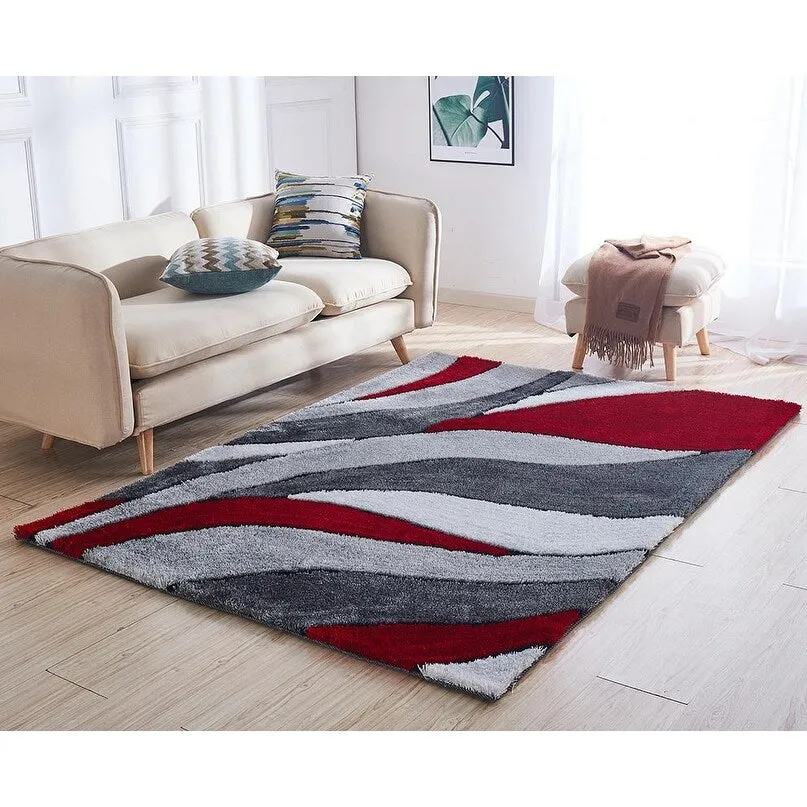 "Aria Collection" Soft Pile Hand Tufted Shag Area Rug - Red - 6' X 8'