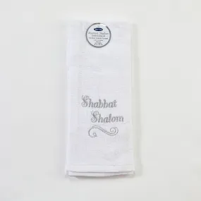 "shabbat Shalom" Velour Hand Towel,cotton W/silvr Embr,26x16,tag