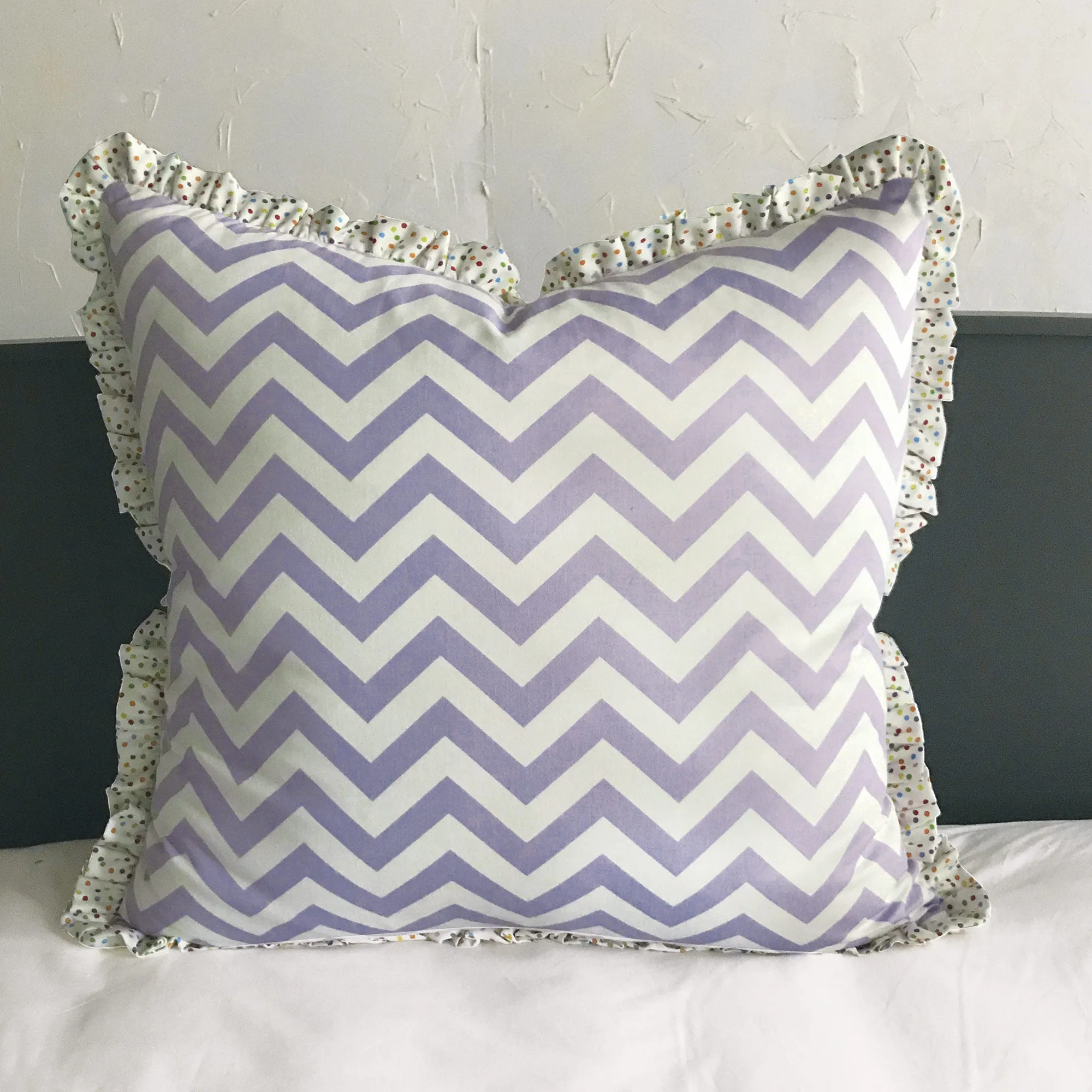 Ruffled Lilac Chevron 100% Cotton Euro Sham 26x26