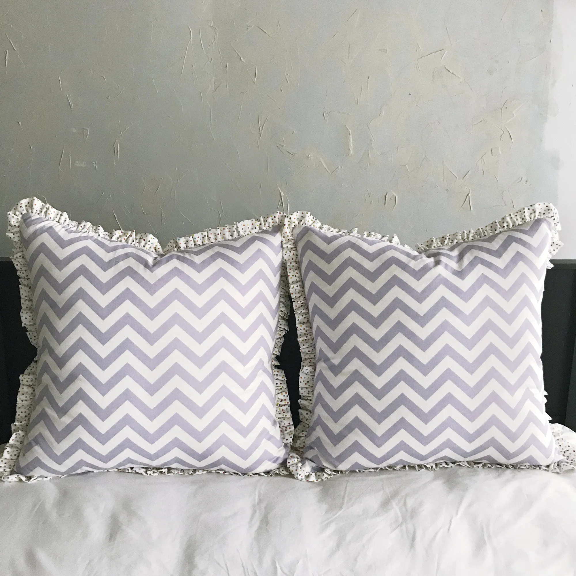 Ruffled Lilac Chevron 100% Cotton Euro Sham 26x26