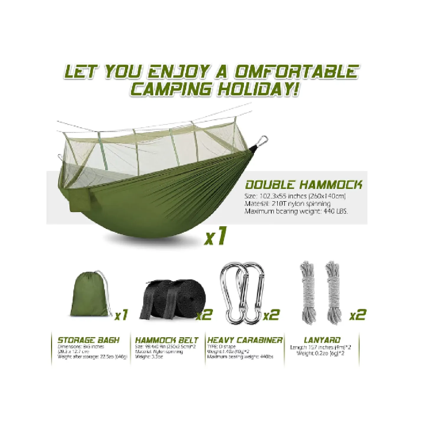 Rusee Camping Hammock with Net Outdoor Hammock | Lightweight Fabric Travel Bed