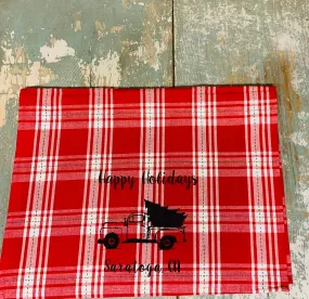 Saratoga  Happy Holidays Tea Towel - Red Plaid