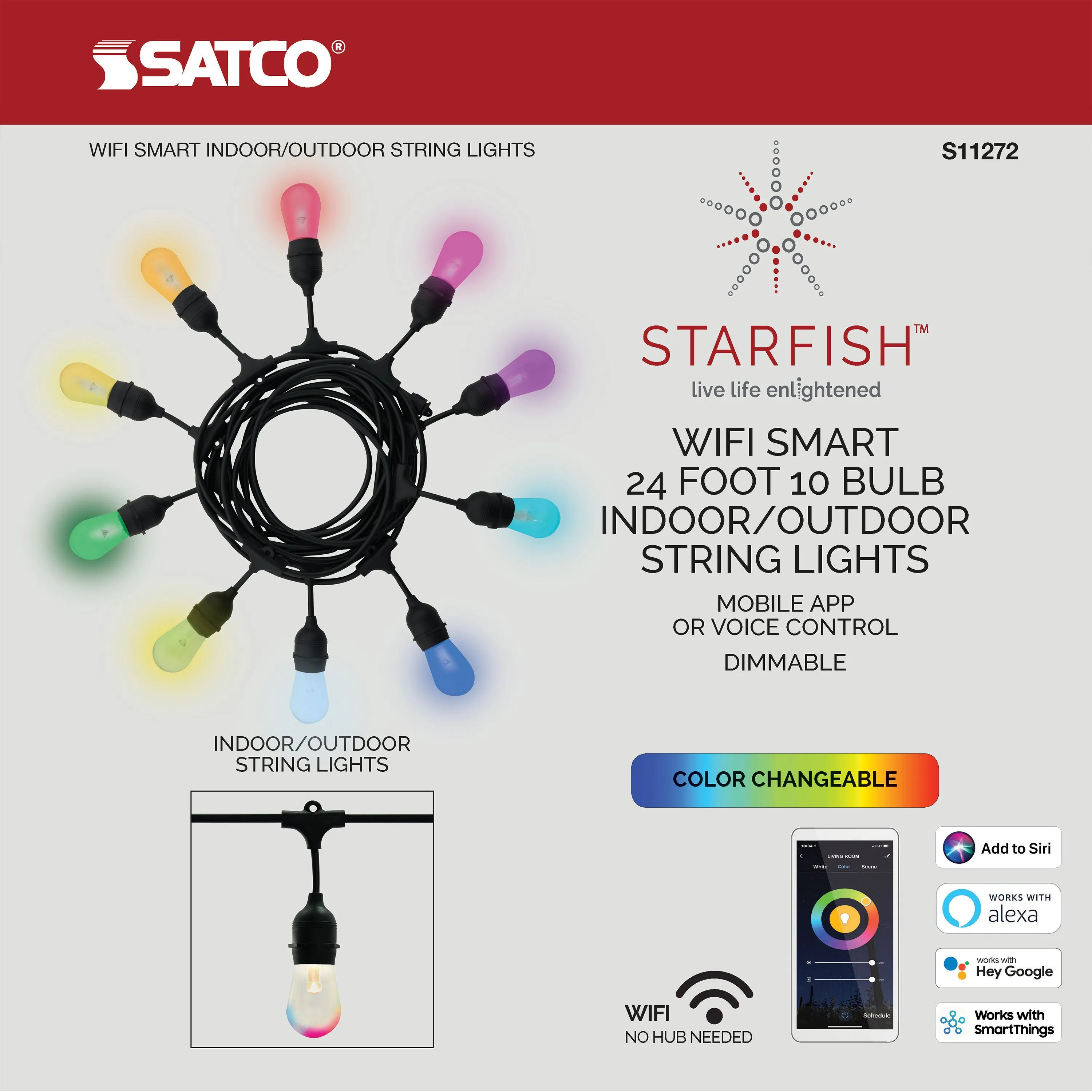 Satco S11272 - 10 Watt - LED String Light - Starfish IOT - 120 Volts - 260 Lumens - RGBW