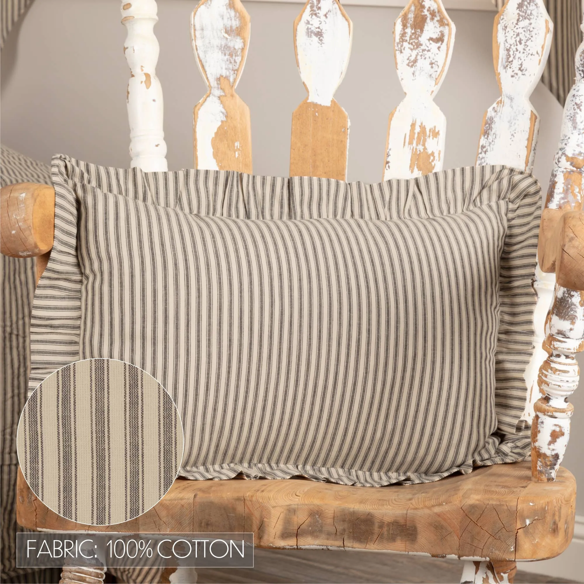 Sawyer Mill Charcoal Ticking Stripe Fabric Pillow 14x22