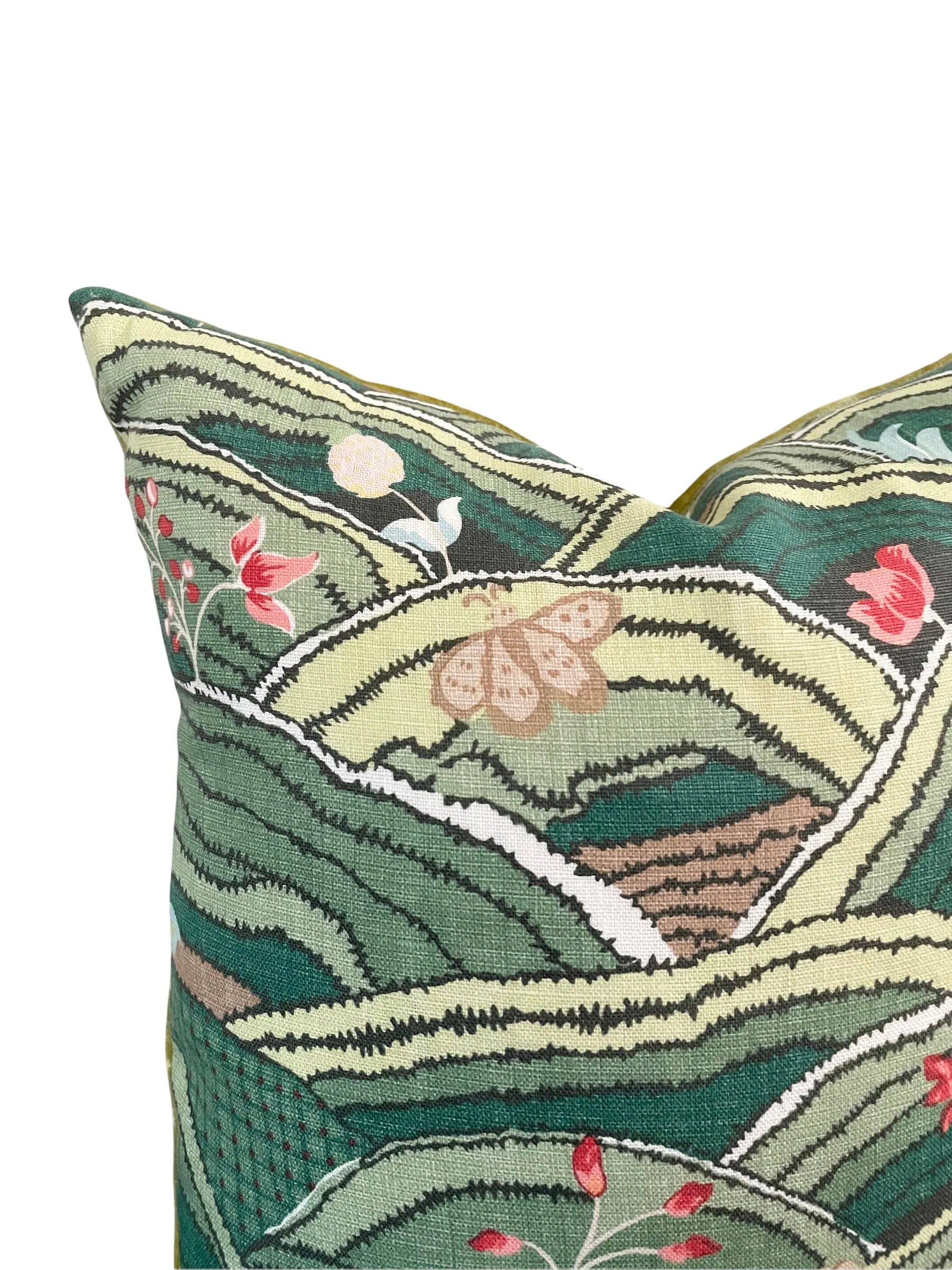 Schumacher Rolling Hills Pillow Cover Available in Green, Blue, or Brown