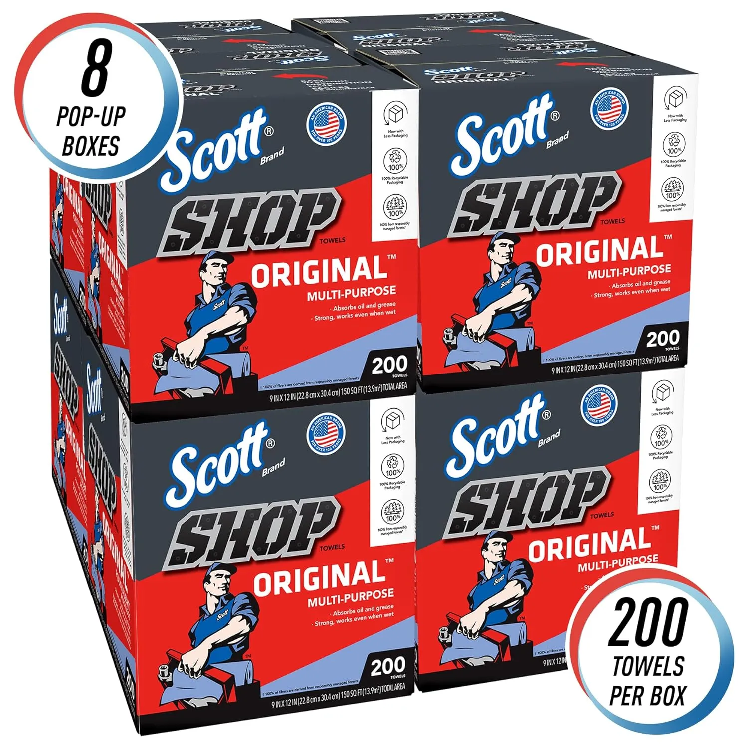 Scott® Shop Towels Original Blue, Pop-Up Dispenser Box | 75190 | CASE