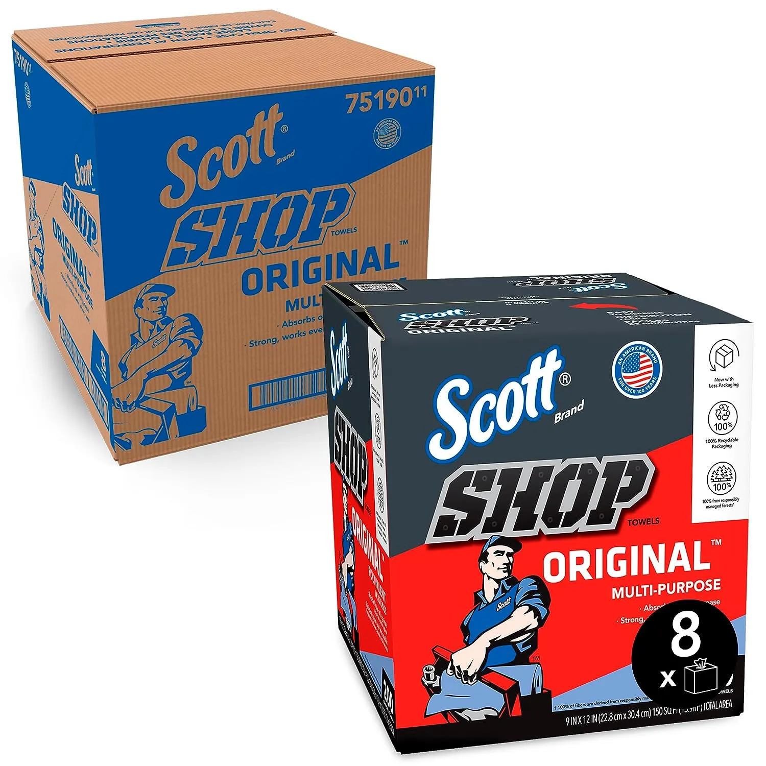 Scott® Shop Towels Original Blue, Pop-Up Dispenser Box | 75190 | CASE