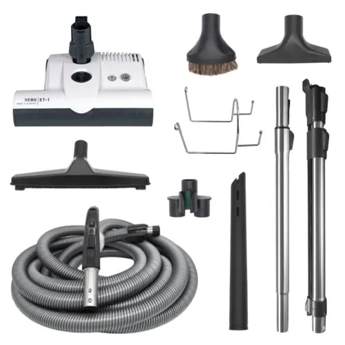 Sebo 30' Deluxe Central Vacuum Kit with White ET-1 Power Head