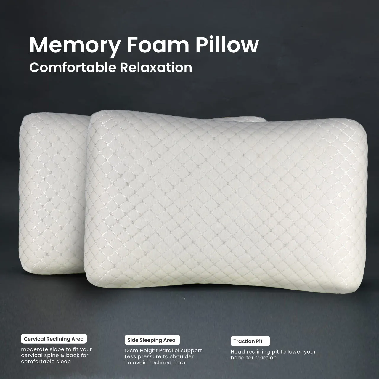 Shoulder Support Memory Foam Pillow Anti-Stress   35x55x12cm - White