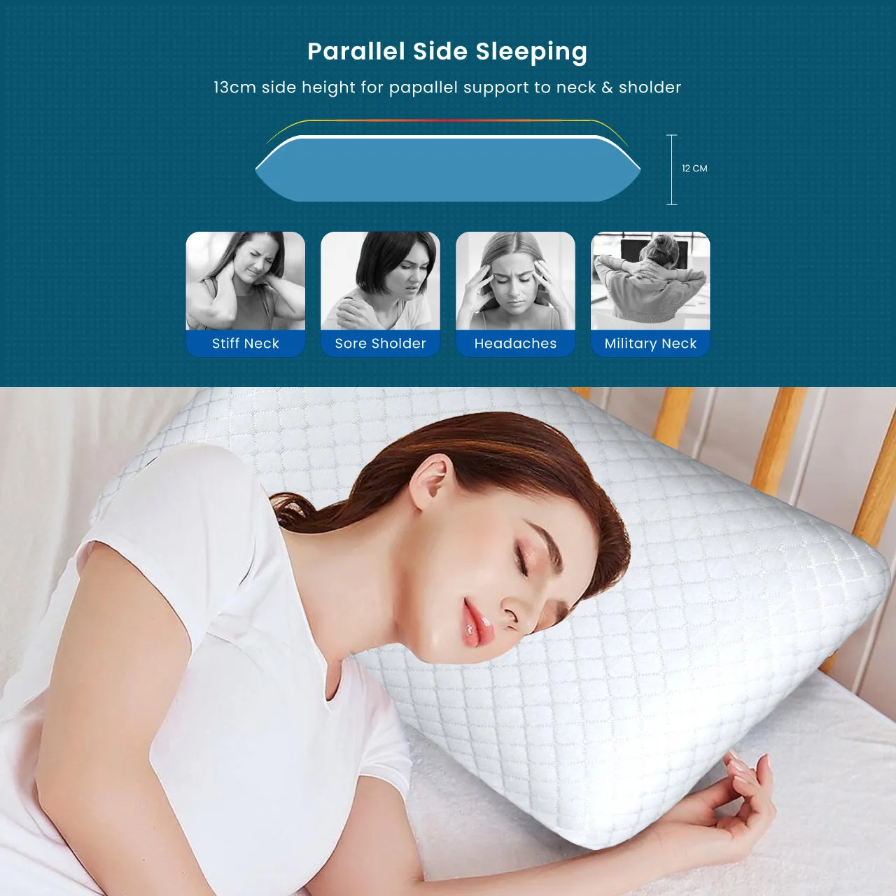 Shoulder Support Memory Foam Pillow Anti-Stress   35x55x12cm - White