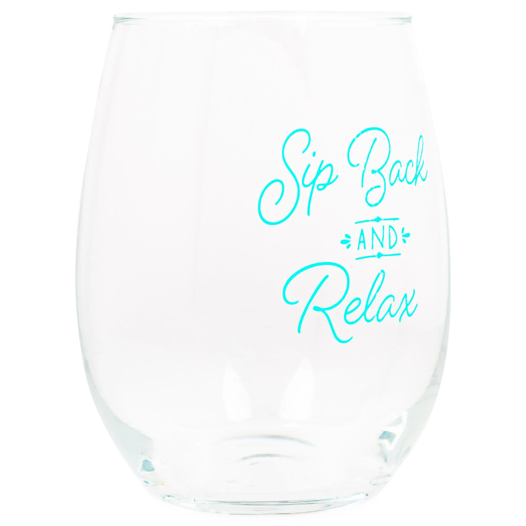 Sip Back and Relax Teal 14 ounce Glass Stemless Wine Glass