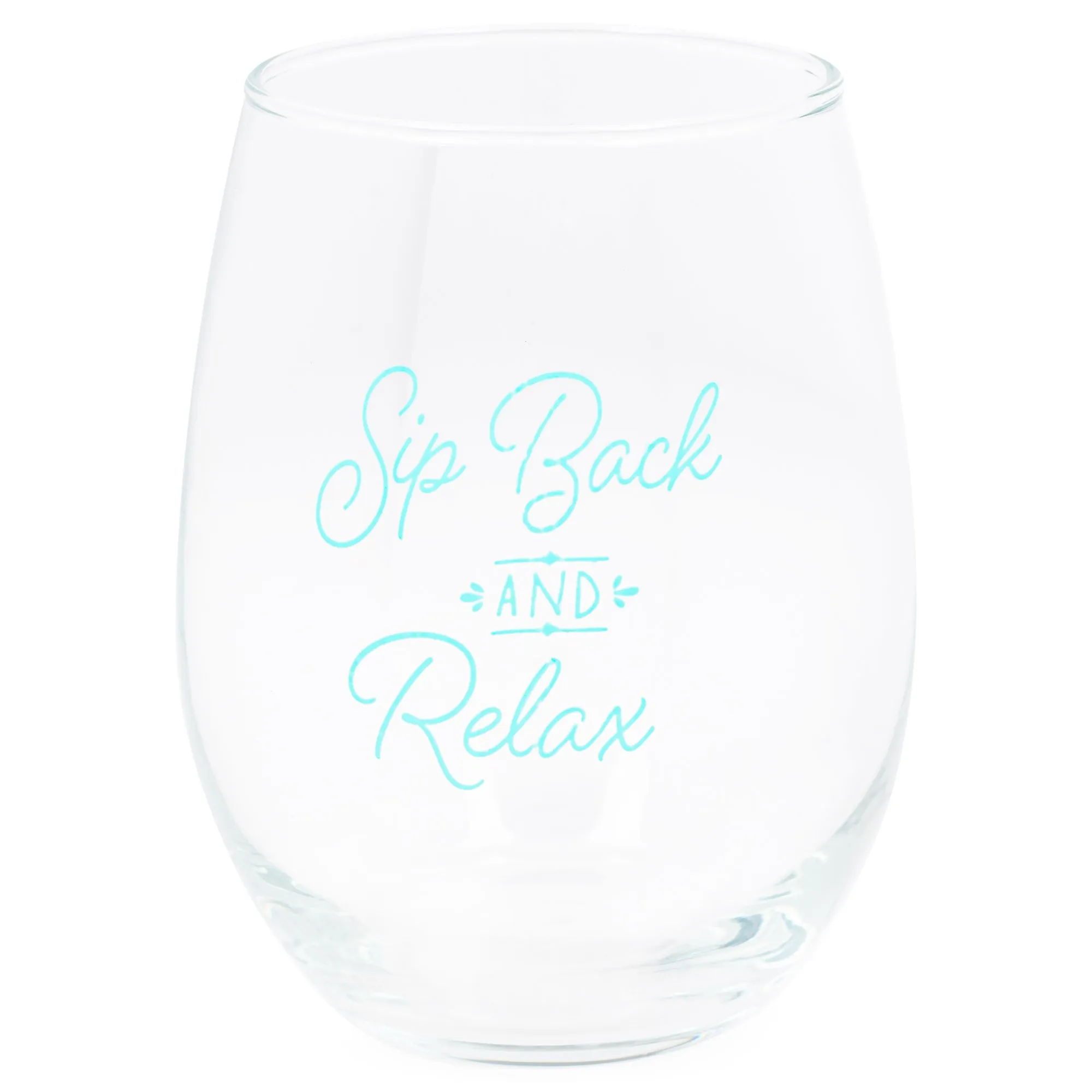 Sip Back and Relax Teal 14 ounce Glass Stemless Wine Glass