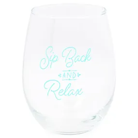 Sip Back and Relax Teal 14 ounce Glass Stemless Wine Glass