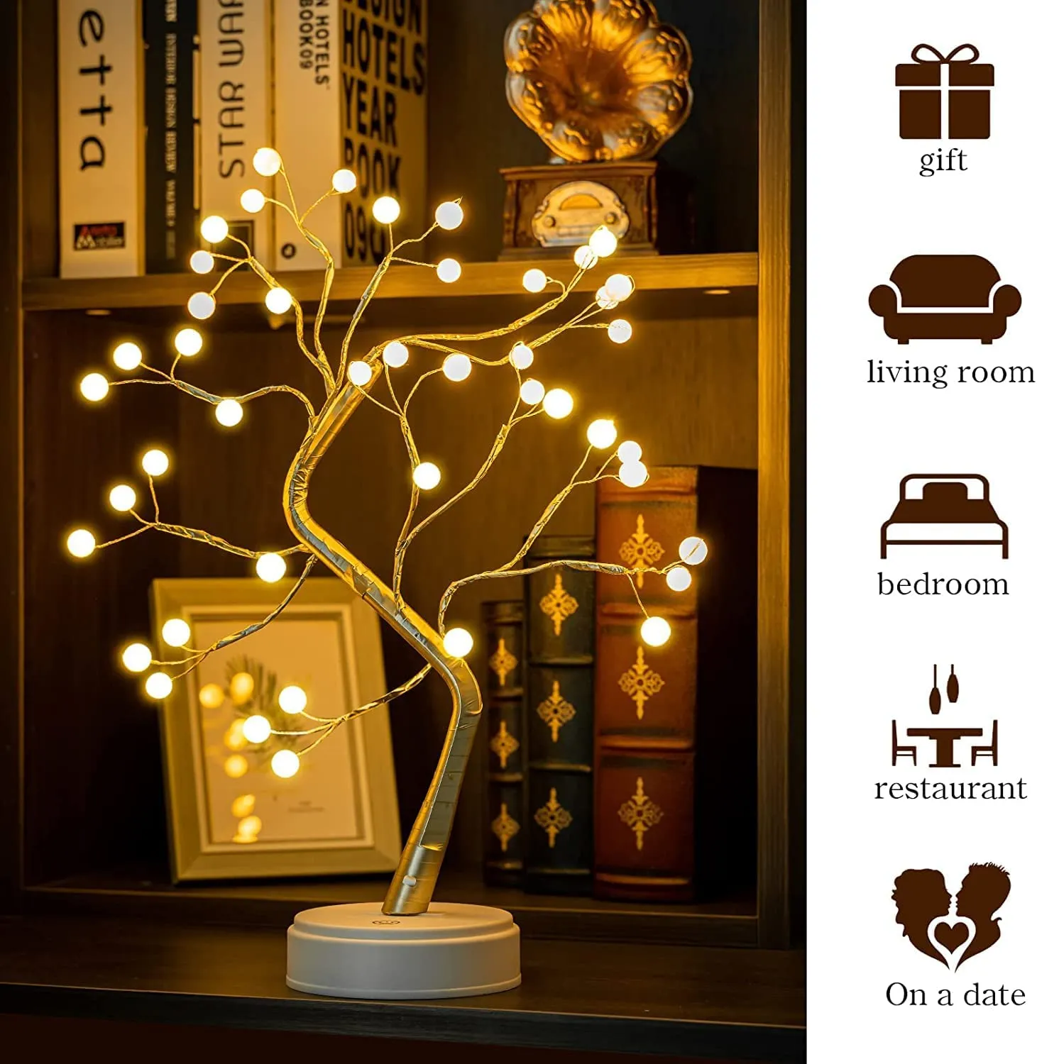 SmartGO Minimalist Bonsai Tree Table Lamp - Modern Tabletop Decor, LED Lighted Plant for Bedroom, Living Room, Office