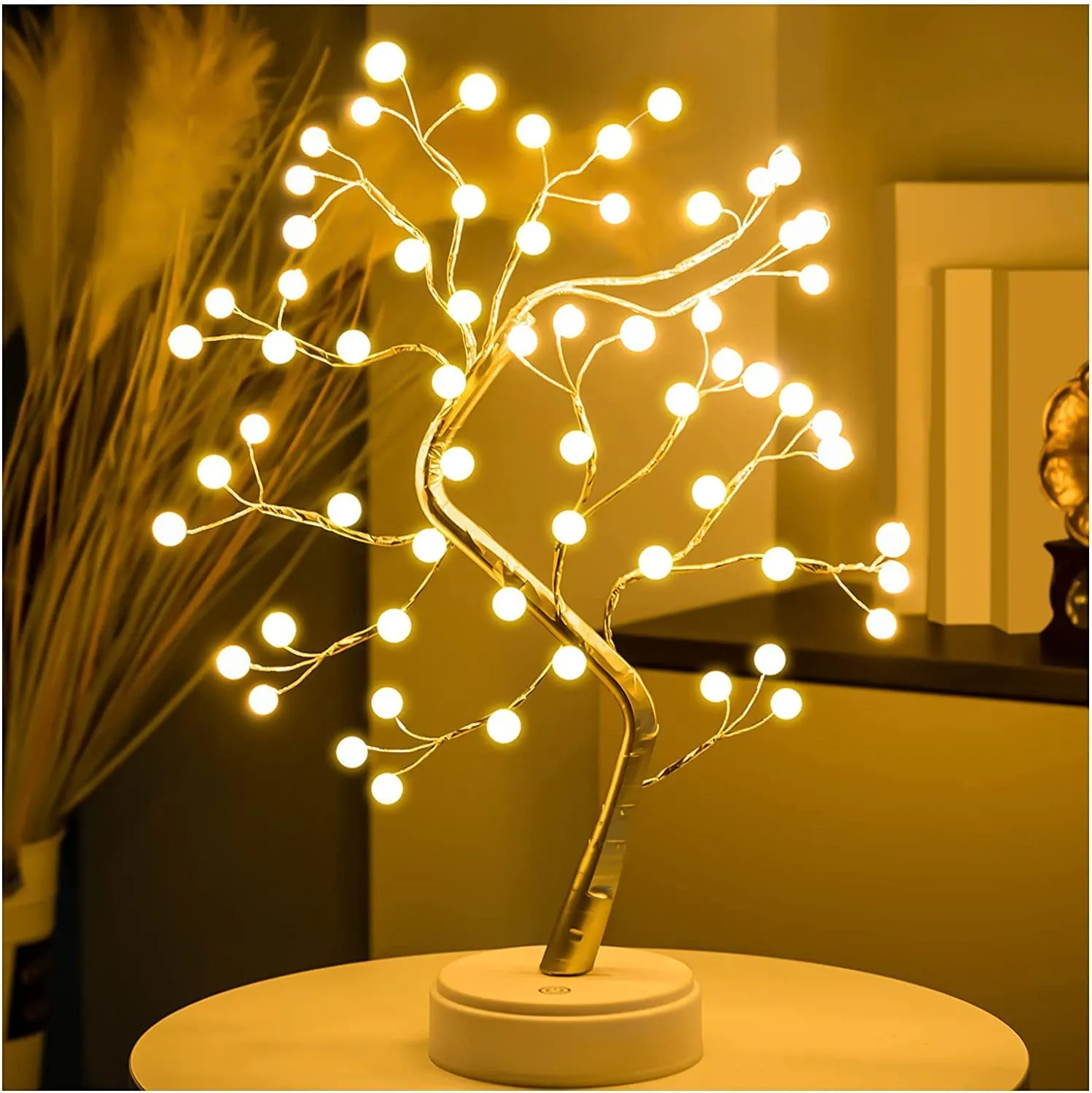 SmartGO Minimalist Bonsai Tree Table Lamp - Modern Tabletop Decor, LED Lighted Plant for Bedroom, Living Room, Office