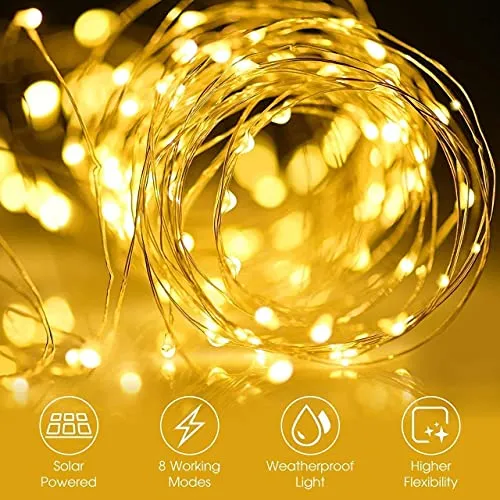 Solar Fairy Lights Outdoor,2 Pack Total 240LED Solar Lights Outdoor Waterproof 24M/80Ft 8 Modes Outdoor Copper Wire Solar Fairy Lights Patio Decor Lights,Yard,Porch Hanging Lights (Warm White)