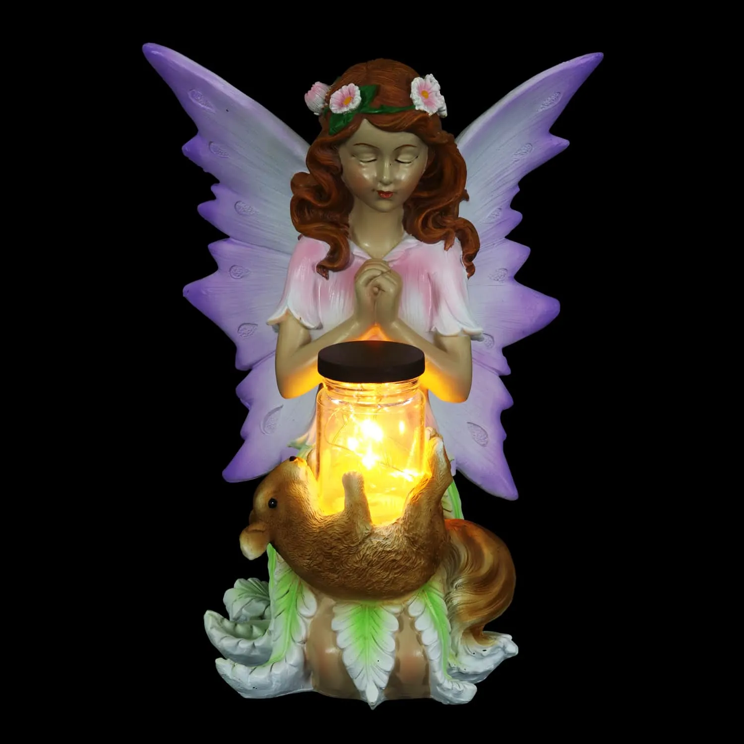 Solar Wishing Fairy with Firefly Jar and Flower, 10 Inch