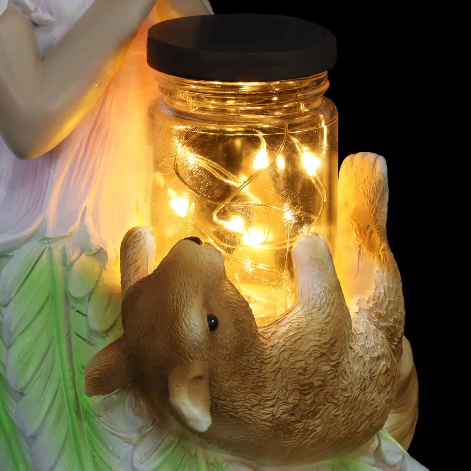 Solar Wishing Fairy with Firefly Jar and Flower, 10 Inch