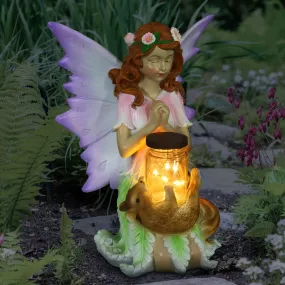 Solar Wishing Fairy with Firefly Jar and Flower, 10 Inch