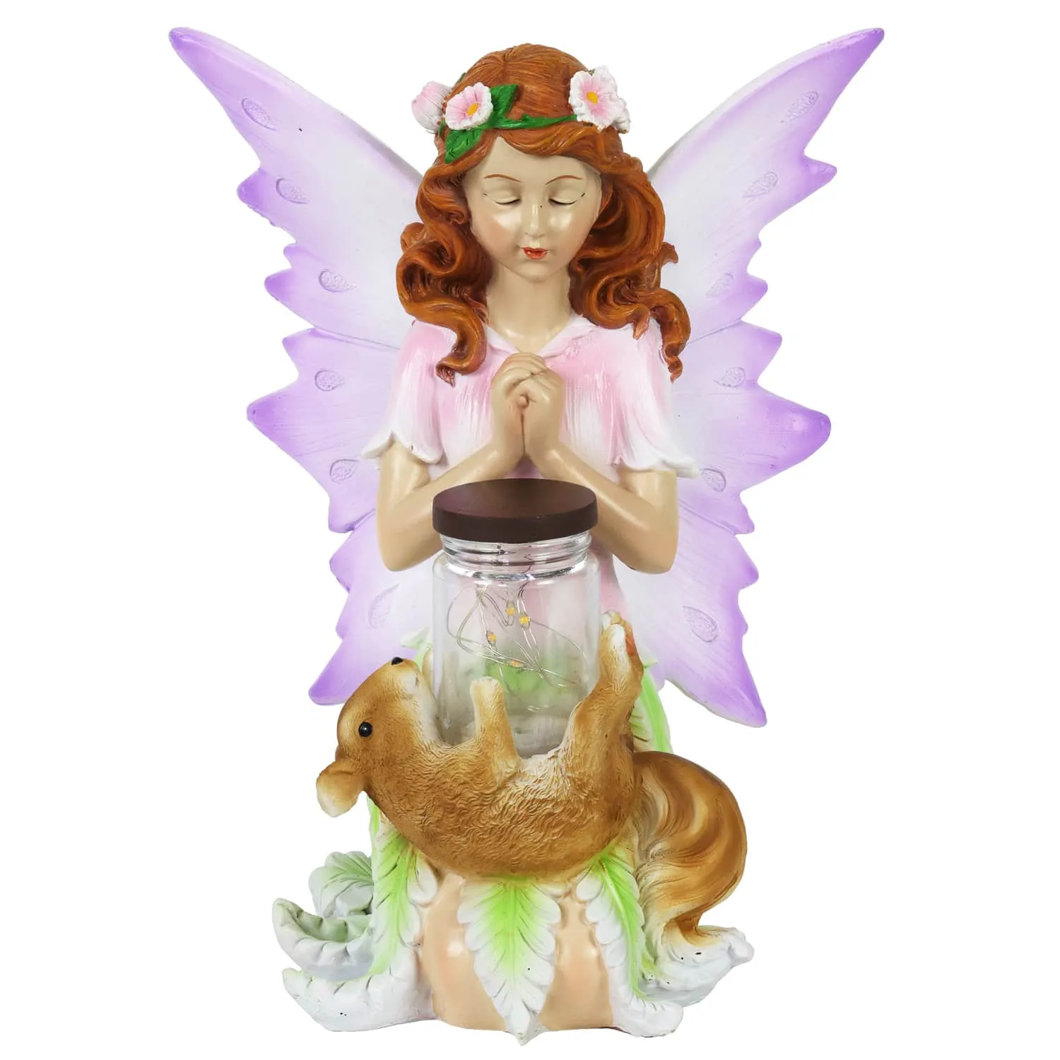 Solar Wishing Fairy with Firefly Jar and Flower, 10 Inch