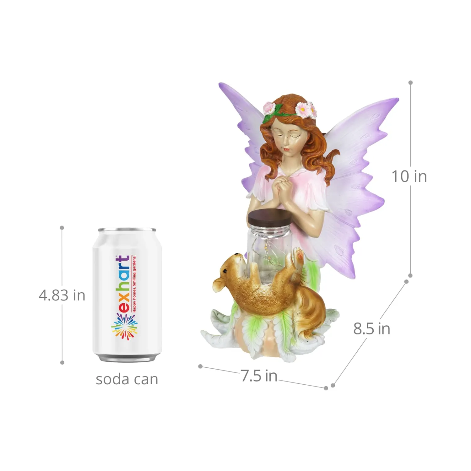 Solar Wishing Fairy with Firefly Jar and Flower, 10 Inch