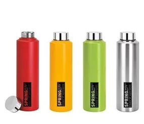 SPRINGWAY - Brand of Happiness Eco-Neer Stainless Steel Water Bottle, 1000ml (Red, Yellow, Green and Steel) - Set of 4