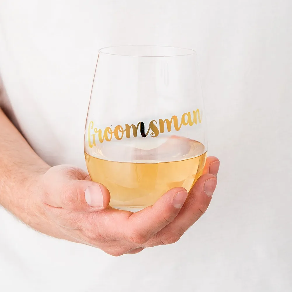 STEMLESS TOASTING WINE GLASS GIFT FOR WEDDING PARTY - GROOMSMAN