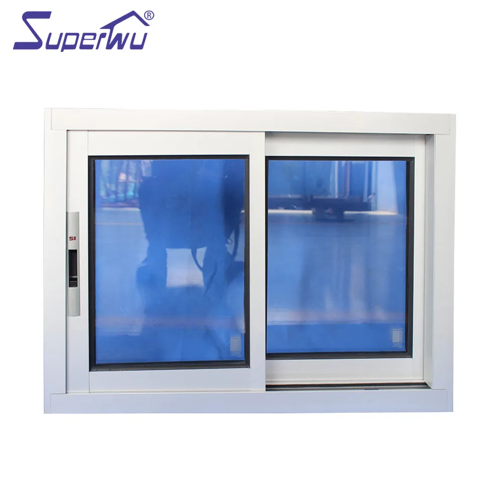 Superwu aluminium profile double impact glass sliding window with mosquito net